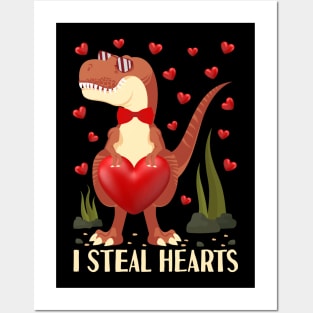 i steal hearts valentines day dinosaur t rex Posters and Art